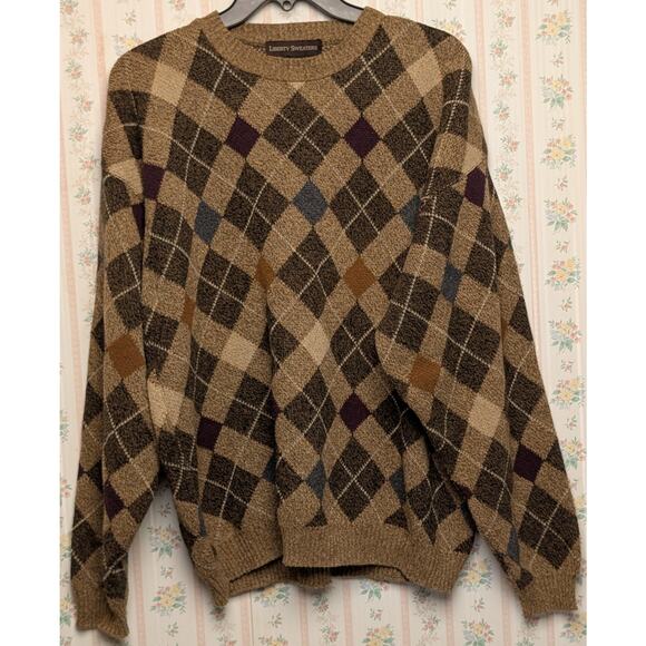 Vtg Liberty Sweaters Argyle Pullover Sweater MENS SIZE L Heavy USA Dad Grandpa - Picture 2 of 7